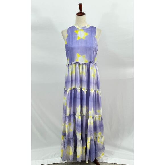 OLIPHANT Sz S Small Mela Peri Purple Stars Ruffle Tiered Maxi Dress NWT - Picture 8 of 9